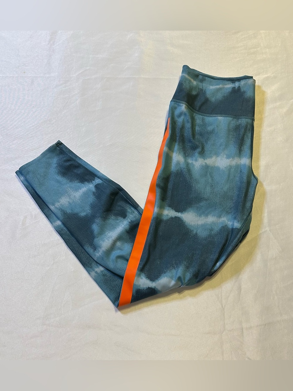 Nike Teal Tie-Dye Leggings with Orange Side Stripe